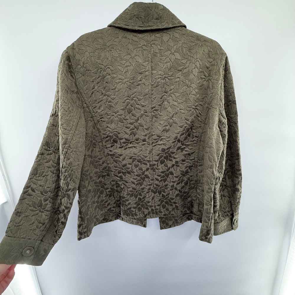 J.Jill XL Textured Floral Jacket Olive Green Cotton Blend Button Front - Picture 6 of 6